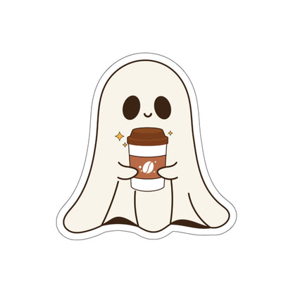 Ghost Coffee Kiss-Cut Stickers, Halloween Stickers, Spooky Stickers, Cute